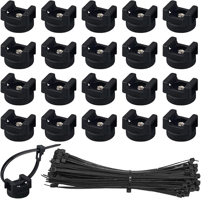 20PCS Magnetic Zip Tie Mount, Multipurpose Magnetic Cable Management Mount, 20 Mounts and 200 High Strength Nylon Cable Ties, Supplies for Organizing Cables and Wires (Vertical Load 7.5lbs)