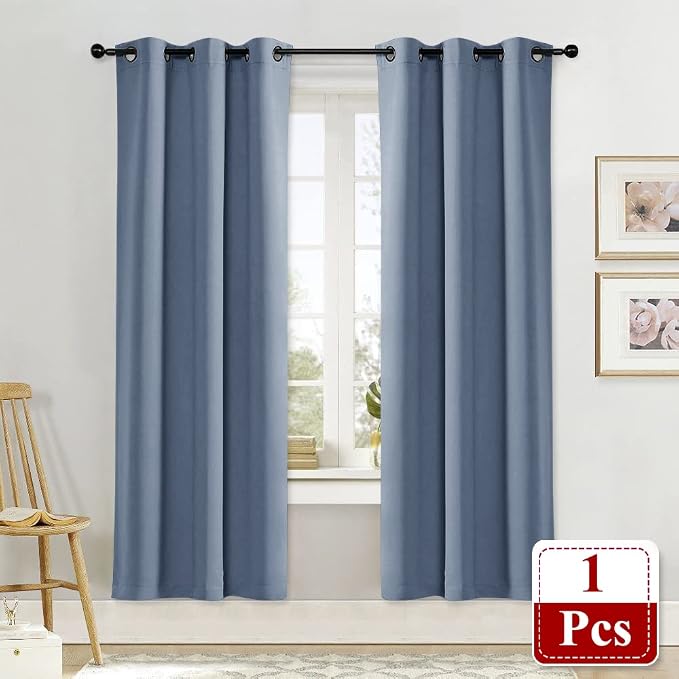 NICETOWN Kitchen Blackout Window Curtain Panel Home Fashion Thermal Insulated Solid Grommet Room Darkening Drape for Apartment (Stone Blue, 1 Panel, 42 by 72 inches Long)