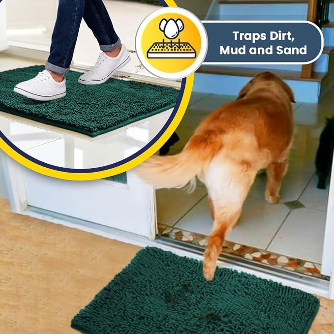 Muddy Mat® | Super Absorbent Door Mat Indoor, Microfiber Quick Dry Chenille Entryway Rug, Non-Slip Front Door Mat, Indoor Mats for Entryway, Machine Washable Pet Rug, Slate Blue 19" x 30"