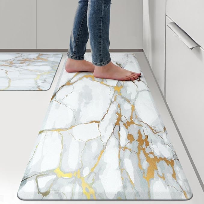 Anti Fatigue Kitchen Rugs and Mats 2 PCS,Comfort Cushion Mat Set,1/2 Thick Non Slip Kitchen Floor Rug Waterproof Cushioned Standing Mat for Floor Office Sink Laundry,(17.3"x29"+17.3"x47")