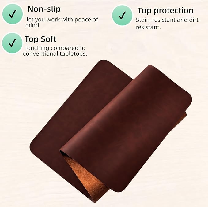 Leather Desk pad for Computer and laptops, Ideal for Gaming and Office use, Large Mouse pad and Keyboard mat,Desk mat Special for man. A complimentary Wrist pad and Phone Stand (Brown, 31.5"*15.7")