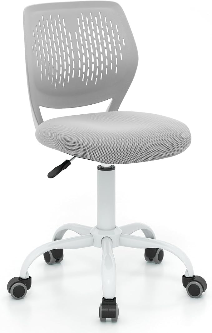 Giantex Kids Desk Chair, Adjustable Children Study Chair, Swivel Armless Mesh Task Office Chair, Computer Desk Chair with Adjustable Height & Lumbar Support (Grey)