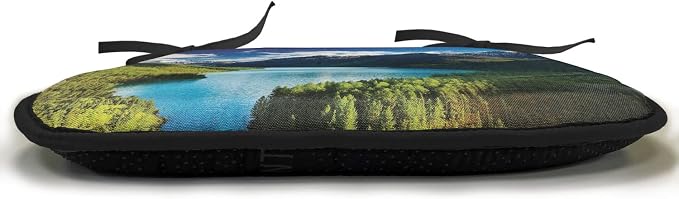 Lunarable Mountain Chair Cushion Pads Set of 6, Lake Kucherlinskoe in Altai Mountains High Peaks and Fresh Jungle in Spring, Anti-Slip Seat Padding for Kitchen & Patio, 16"x16", Green Blue White