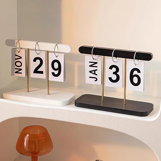 Perpetual Daily Flip Calendar for Desk Reusable Office Desktop Decor Home Accessories Photography Props (Black)(TZL-calendar)