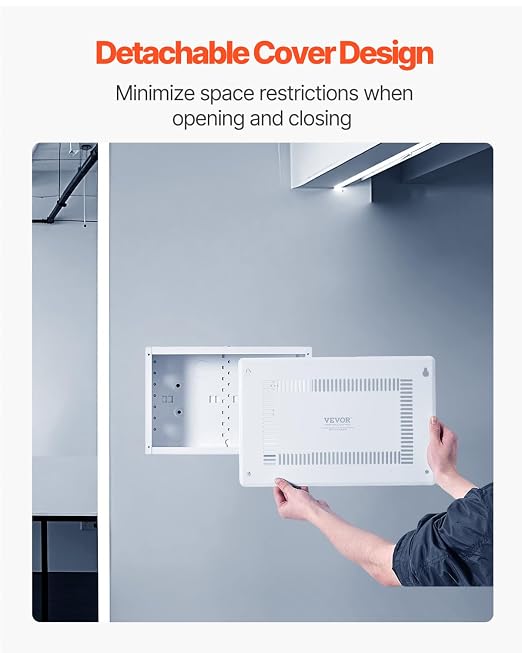 VEVOR Structured Media Enclosure, 9-Inch, Recessed in-Wall Media Box with Cover, Wall-Mount Cable Management Box Kit, Structured Wiring Multi-Media Cabinet, Cold-Rolled Steel, for TV Home Theater