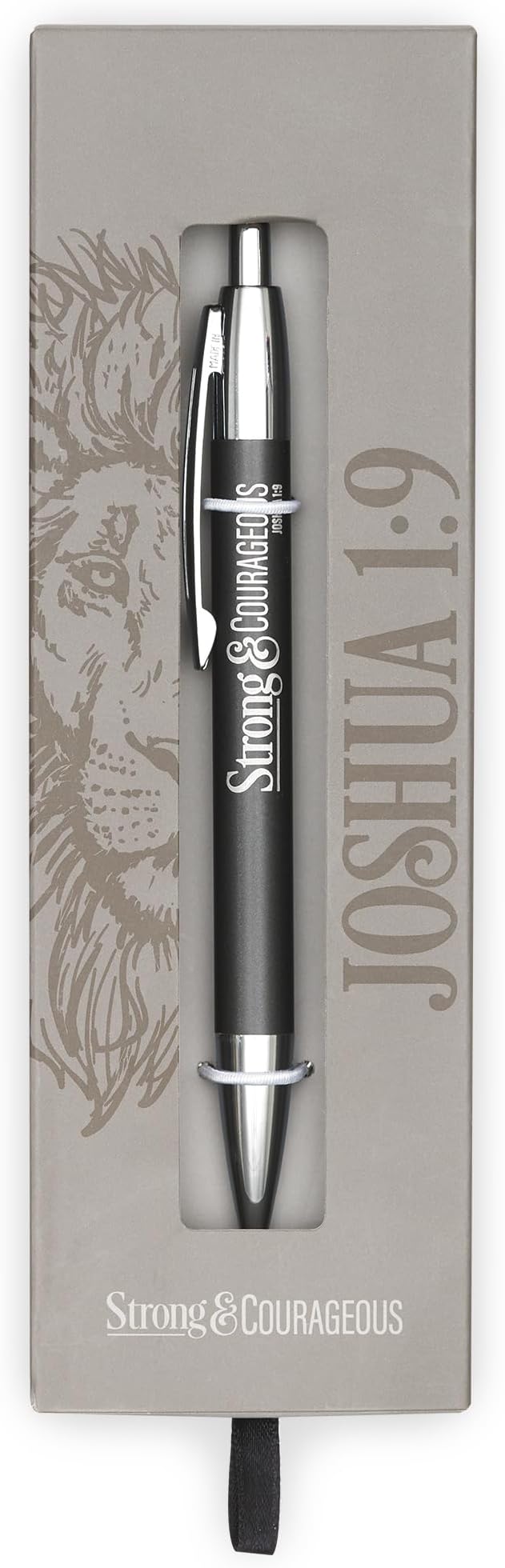 Christian Art Gifts Scripture Clip Medium Ballpoint Black Ink Pen in Box for Men: Strong & Courageous - Joshua 1:9 Inspirational Bible Verse, Journaling, Writing & Notetaking, Charcoal Gray/Silver