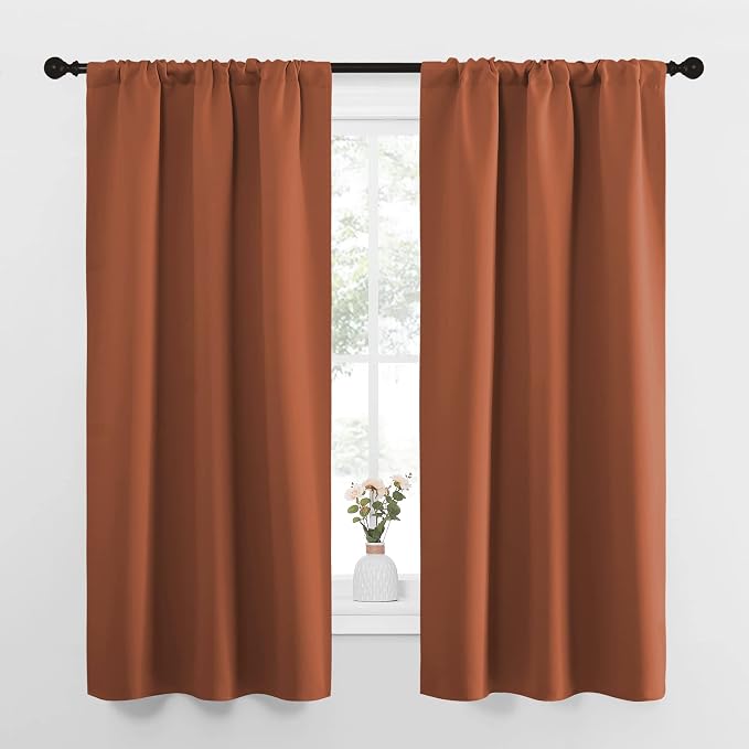 NICETOWN Blackout Curtains and Drapes - Thermal Insulated Solid Rod Pocket Blackout Draperies/Panels (Burnt Orange, 1 Pair, 34 by 63 inches)