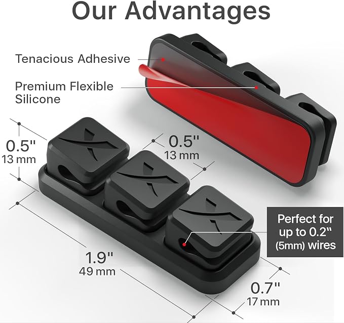 Magnetic Cable Holders X-Protector 2 Triples - Premium Cable Clips - Self-Adhesive Cable Holder for Car - Cord Organizer for Desk - Cable Organizer - Black Wire Organizer - Cord Management for Wires!