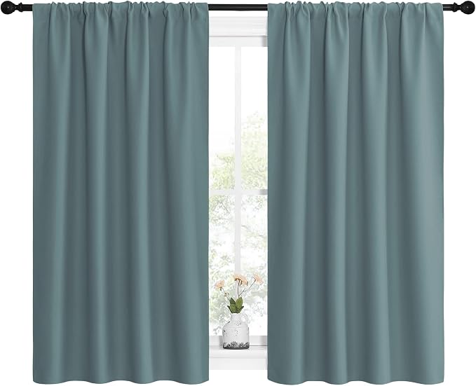NICETOWN Greyish Blue Blackout Curtains Panels for Window, Thermal Insulated Rod Pocket Blackout Drapes/Draperies for Living Room (2 Panels, W42 x L54 inches)