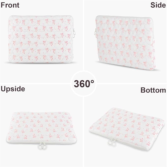 Cute Bow Puffy Laptop Sleeve 13-15 Inch Cute Quilted Laptop Protective Case Padded Bow Computer Sleeve for MacBook