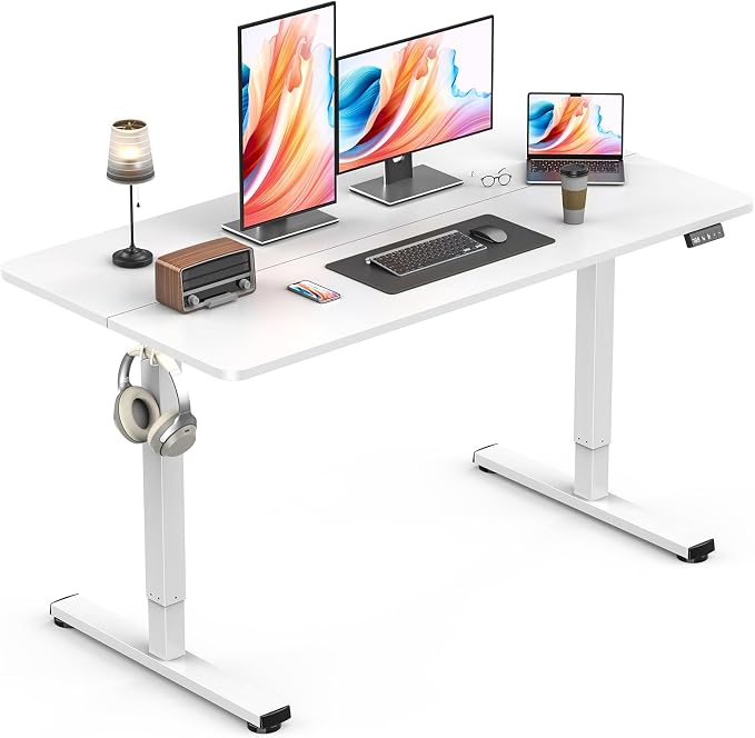 Electric Standing Desk, Gaming Desk, 48 x 24 Inch, White | Height Adjustable Computer Desk with Smart Controller, Sit and Stand Up Table for Home, Office, Work, Study, Writing