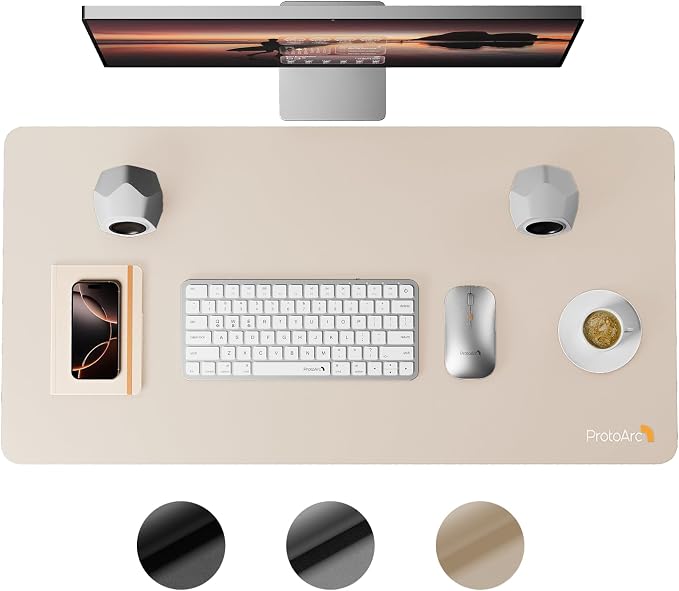 ProtoArc MP10 Leather Desk Mat, Large Mouse Pad- 31.5×15.8 inch, Non-Slip PU Leather Desk Pad Protector, Premium Desktop Mat for Computer, Keyboard and Mouse, Milk Tea