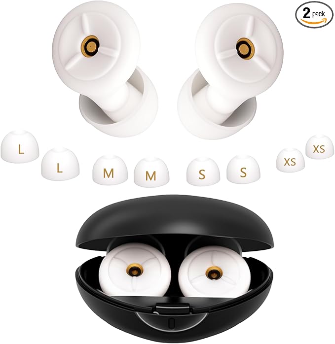 Noise Cancelling Ear Plugs for Sleeping, Travel & Work - 50dB Reusable Silicone Earplugs with 8 Soft Ear Tips, Snore Stopper & Portable Case - Airplane Essentials, Concerts, Focus(White)