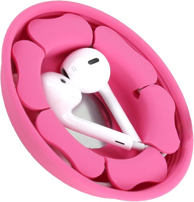 MAIRUI Wired Earbud Case Earphone Headphone Cord Organizer Earbuds Wrap Soft Silicone Magnetic Holder Storage Tangle Free Cable Winder(Rose Pink)