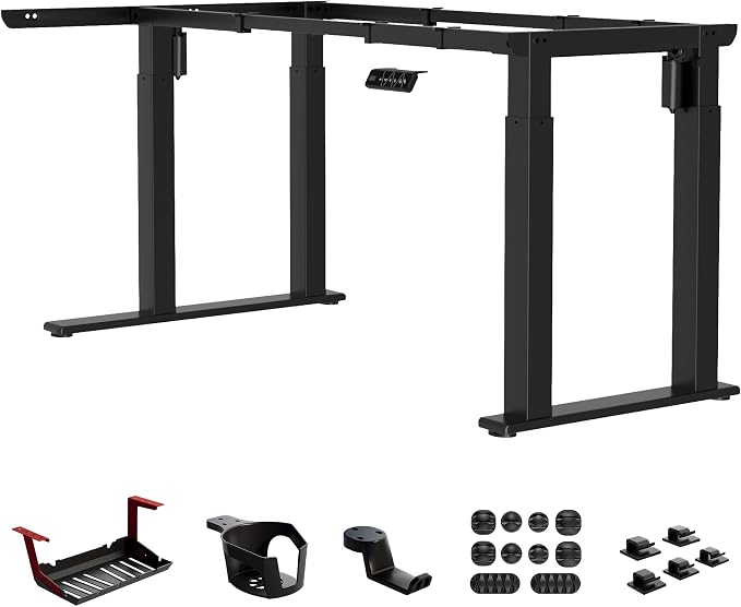 4-Leg L-Shape Standing Desk Frame Dual Motor, Electric Corner Legs Compatible Desktop Size 55″-71″, 264 lbs Weight Capacity, Anti-collision Detection Stand Up Desk Frame Workstation, Black Frame Only
