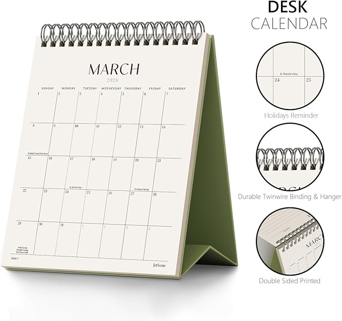Jotsome Desk Calendar 2026-2027, Small Standing Flip Desktop Calendar From Now to June 2027 for Home and Office, Easy Organizing, Gift for the Holidays (Green, Small)