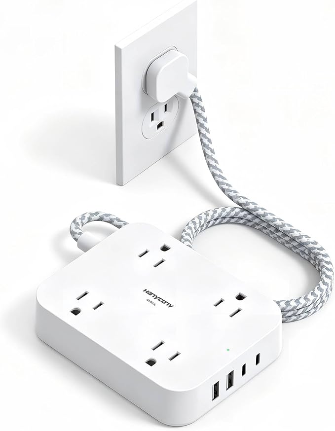 Surge Protector Power Strip, HANYCONY 10Ft Extension Cord with 4 USB Ports(2 USB C), 4 Widely Outlets Extender, Wall Mount, Desk Charging Station for Office School College Dorm Room Essentials