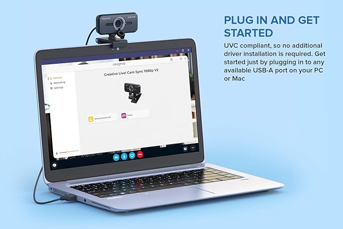 Creative Live! Cam Sync 1080p V2 Full HD Wide-Angle USB Webcam with Auto Mute and Noise Cancellation for Video Calls, Improved Dual Built-in Mic, Privacy Lens Cap, Universal Tripod Mount…