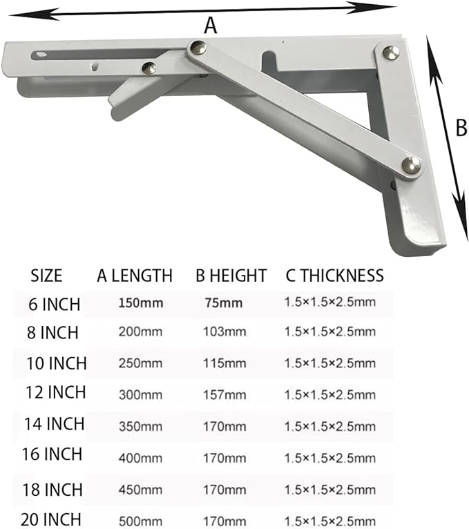 White Folding Shelf Brackets Max. Load 220 lb, Heavy Duty DIY Wall Mounted Shelf Bracket Space Saving for Table Work Bench (6 INCH-2PCS)