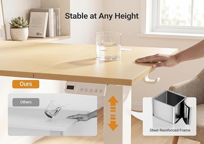 YDN Electric Standing Desk, 48x24 Inch, Nature | 3 Memory Presets, Cable Management, Adjustable Height, Sit Stand, Computer Workstation, Home Office