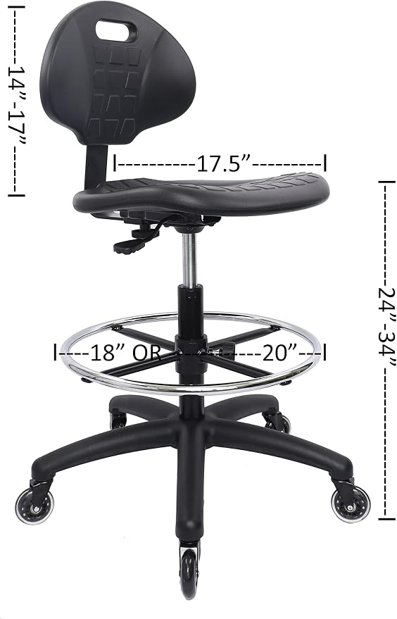 ESD Anti Static Ergonomic Polyurethane Chair Adjustable Height Heavy Duty Easy to Clean for Research, Laboratory and Cleanroom (Rollerblade Style Rubber Casters, Tall Stool)
