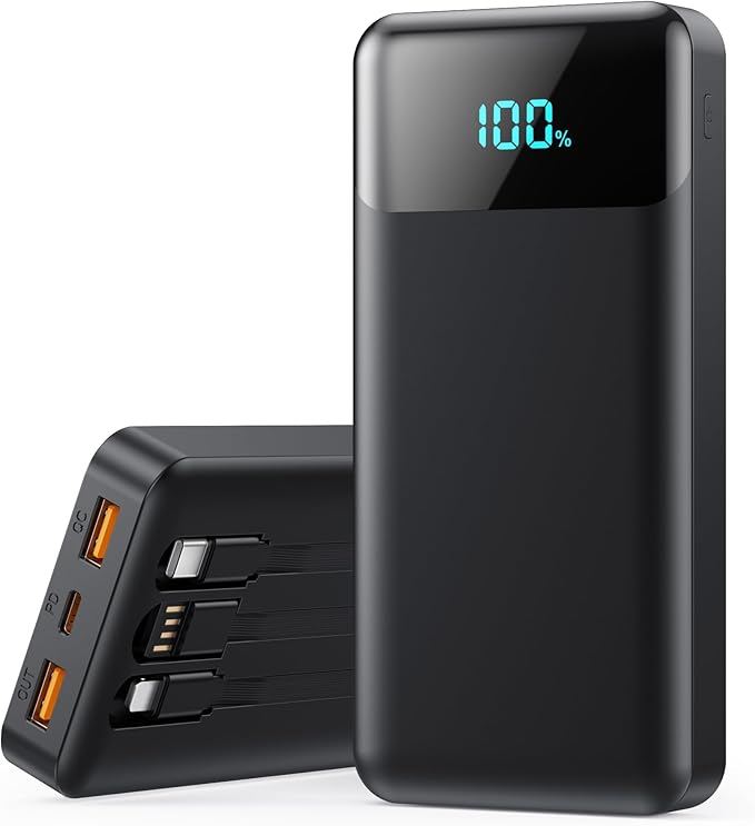 Portable Charger Power Bank 50800mAh with 3 Built-in Cables,25W PD Fast Phone Charging Portable Battery Pack,5 Outputs Travel Essentials Outdoor External Battery for iPhone 17/16/15,Galaxy Android etc