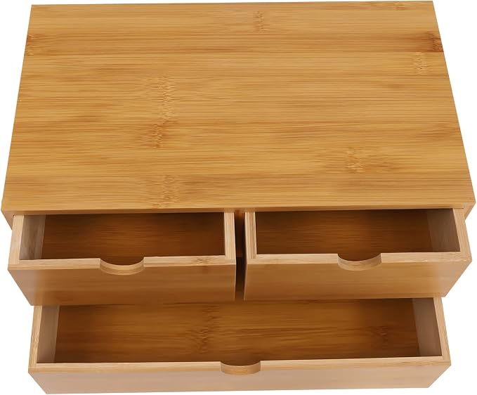 Desk Organizer, 12*7.48*7.87inch Bamboo Desk Organizer Tabletop Storage Organization Box Mini Tabletop Storage Box Countertop Drawers with Baffles for Cosmetics Collections (12.99*7.48*6.3inch)
