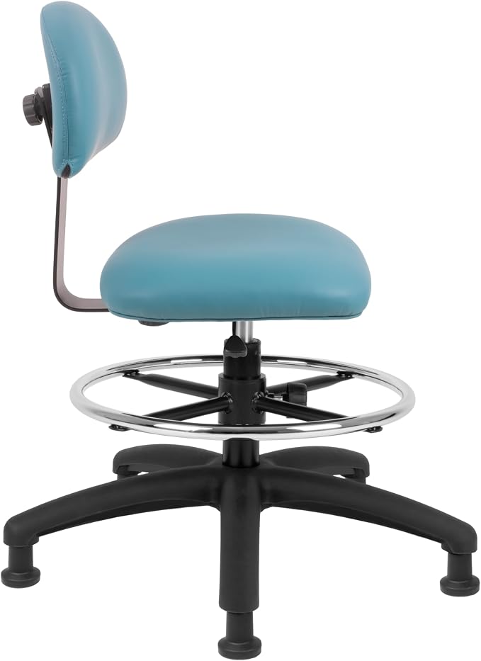 FSS Series Square seat Mid-Stool (19"-27") seat height chair. Fabric Vinyl-for Office, Garage, Desk, Shop, Computer, Doctor, Medical, Easy to Clean! 18" Footring (Aqua, Mid Stool, Glides)