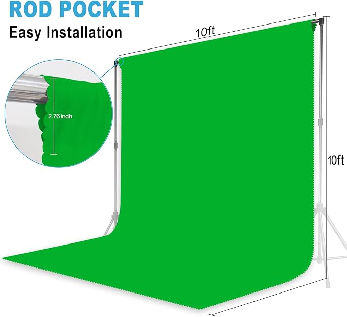 Green Screen Backdrop for Photoshoot, Professional Photo Backdrop Background Curtain for Product Photography，Portraits, Wedding, Party, Live Streaming Video Recording 10X10 FT(Background Only)