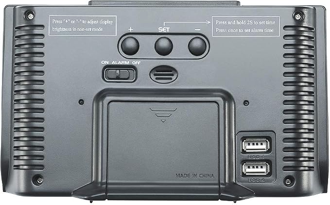 DreamSky Alarm Clocks for Bedrooms with Battery Backup, Auto Set | Digital Clock with Date & Day of Week, 5 Inch Large Display, Weekday, Temperature, USB Port, Auto DST, Brightness Dimmer