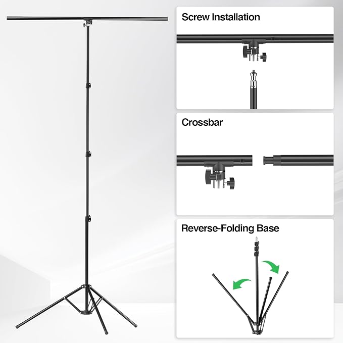 5x10ft Green Screen Backdrop Kit with Stand, Portable Greenscreen Background Includes Foldable T-Stand, 6 Clips and Carry Bag for Streaming, Gaming, Meeting, Video Production, Photography