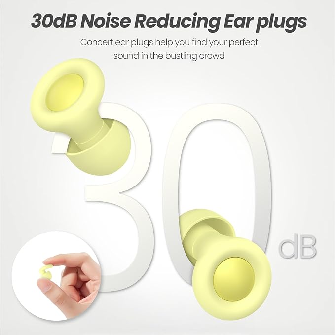 JUSTRVN Ear plugs for sleeping,2 pairs of Noise Reduction Earplug for Concert&Study, Hearing Protection Earplugs 25dB-30dB with 4-Size tips,Reusable Silicone Earplugs for Comfort,Focus and Loud Events