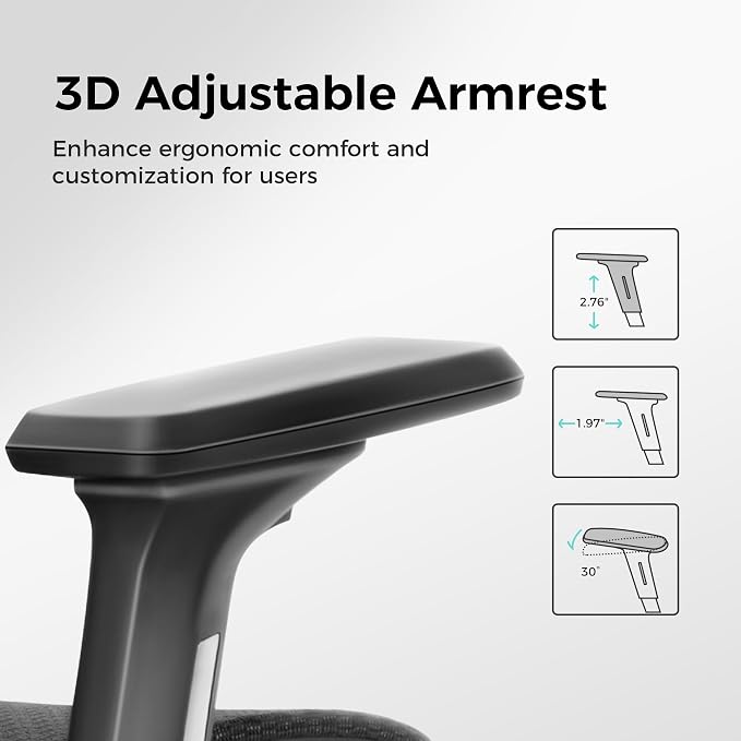 ALPHA HOME Ergonomic Office Chair, High Back Mesh Computer Chair, Footrest | Black Task Chair with Lumbar Support, Adjustable Height&Headrest&Flip-Up Armrest, 360° Swivel Wheels, SGS Certified