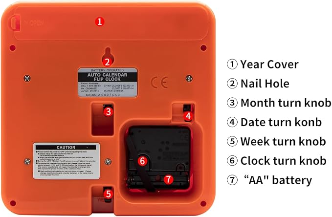 Retro Modern 9.45 Inches Calendar Day Date Flip Desk Wall Clock (Black)(No Battery Included) (Amber)