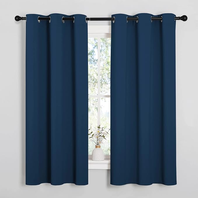 NICETOWN Moroccan Blue Room Darkening Curtains for Kitchen, Window Treatment Thermal Insulated Solid Grommet Room Darkening Curtains/Drapes for Bedroom (Set of 2, 42 inches Wide by 68 inches Long)