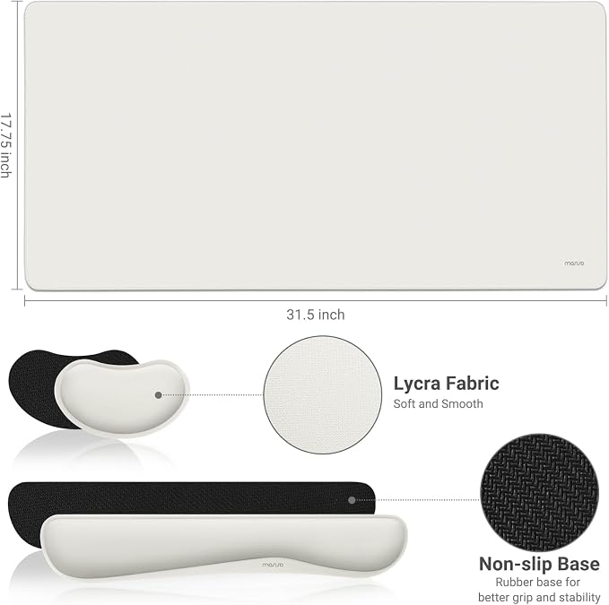 MOSISO Keyboard Mouse Pad Set, Gaming Mouse Pad&Keyboard Wrist Rest&Wrist Rest, Ergonomic Wristrests with Memory Foam Home Office Easy Typing Cushion Non-Slip Mousepad, Cloud Dancer White