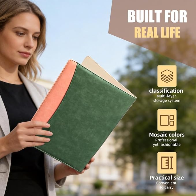 PU Leather A4 Clipboard Portfolio, Resume Padfolio Business Case | Features 25 memo sheets & pen holder. Durable PU leather for job interviews, office meetings & travel. Professional & sleek.