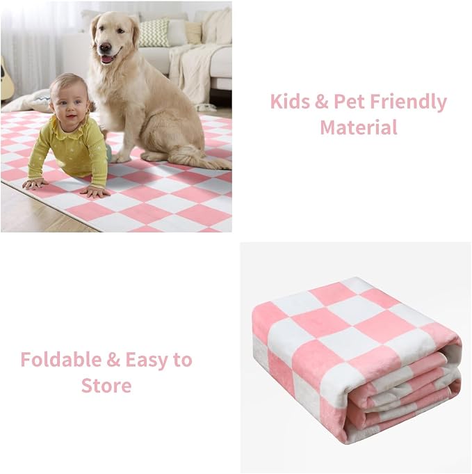 Terrug Pink and White Checkered Rug for Entryway,2x3 Small Area Rugs Washable with Non Slip for Kitchen,Soft Low Pile Retro Carpet for Bedroom Front Door Porch