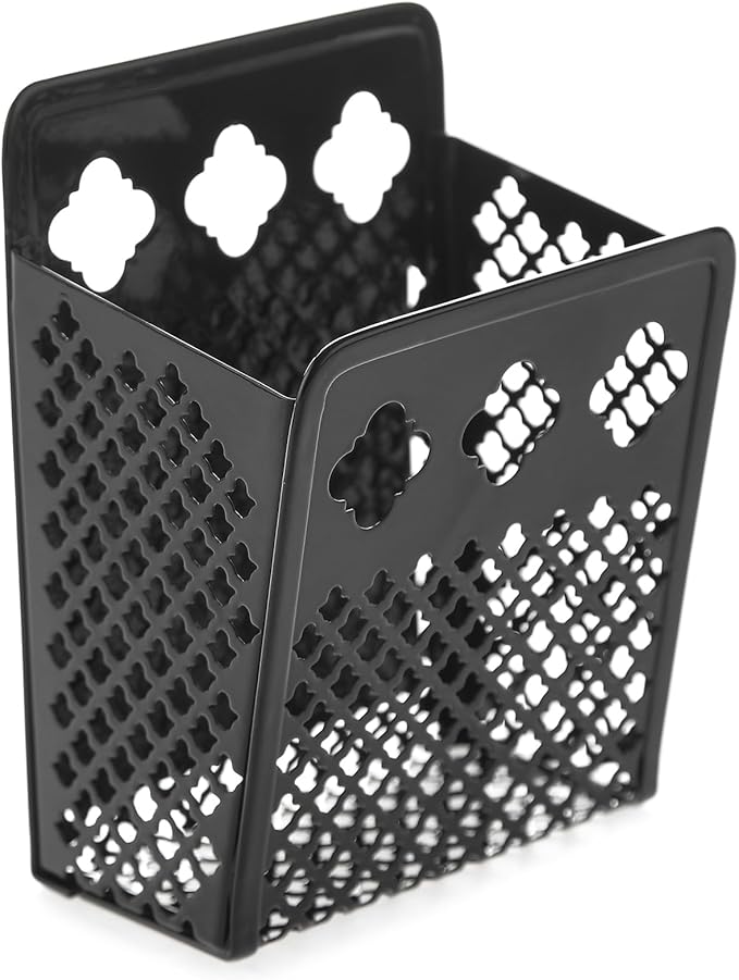 Magnetic Pen Holder, Mesh Metal Strong Magnet Dry Erase Marker Holder Pencil Organizer Small Items Basket for Refrigerator, Whiteboard, Locker Accessories-Black