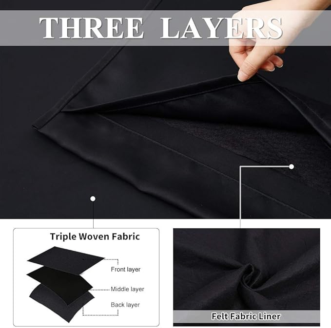NICETOWN Neighbors Noise, Light & Thermal Blocking Blackout Curtains for Theater, Studio, Room Dividers Curtains, Thick & Heavy-Duty Drapes for Necessary Privacy (52" Wide x 102" Long, Black, 2 PCs)