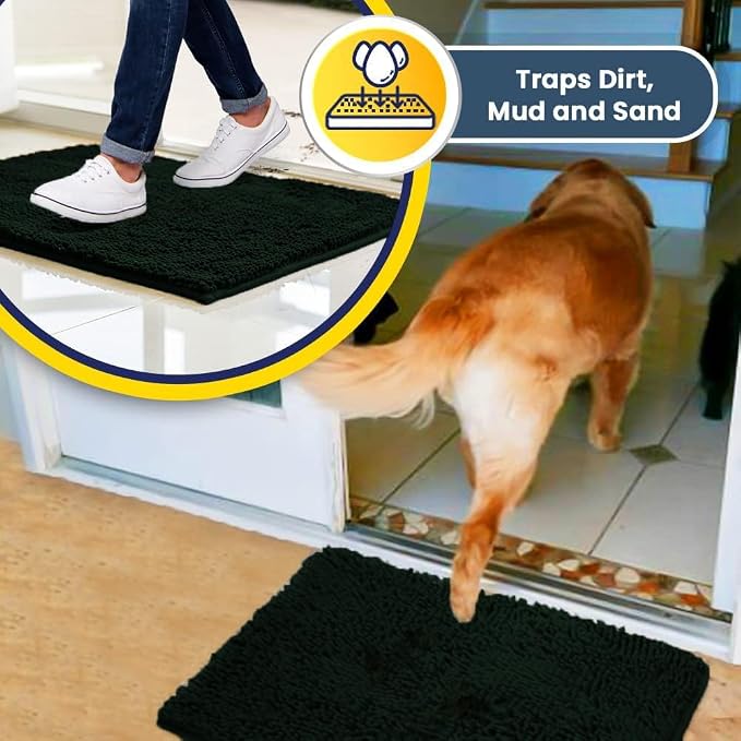 Muddy Mat® | Super Absorbent Door Mat Indoor, Microfiber Quick Dry Chenille Entryway Rug, Non-Slip Front Door Mat, Indoor Mats for Entryway, Machine Washable Pet Rug, Hunter Green 19" x 30"