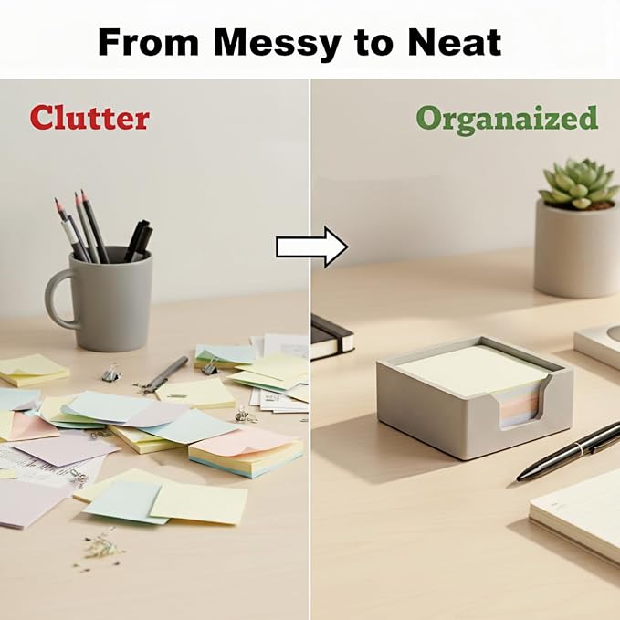 Concrete Sticky Note Holder for 3x3 Inch Notes - Cement Self-Stick Note Memo Pad Holder Notepad Dispenser Organizer - Modern Desk Accessory for Office & Home, Gray