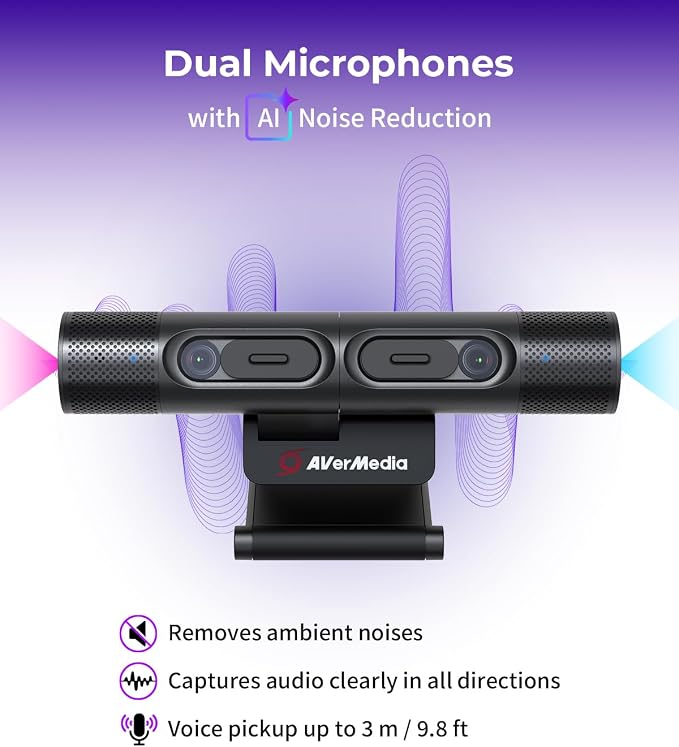 AVerMedia PW313D DualCam 2K Document Camera and Webcam for PC/Mac/Laptop, Autofocus, AI Noise Reduction, Online Teaching, Works with Zoom/Teams/Google Meet, Includes Tripod, TAA/NDAA Compliant