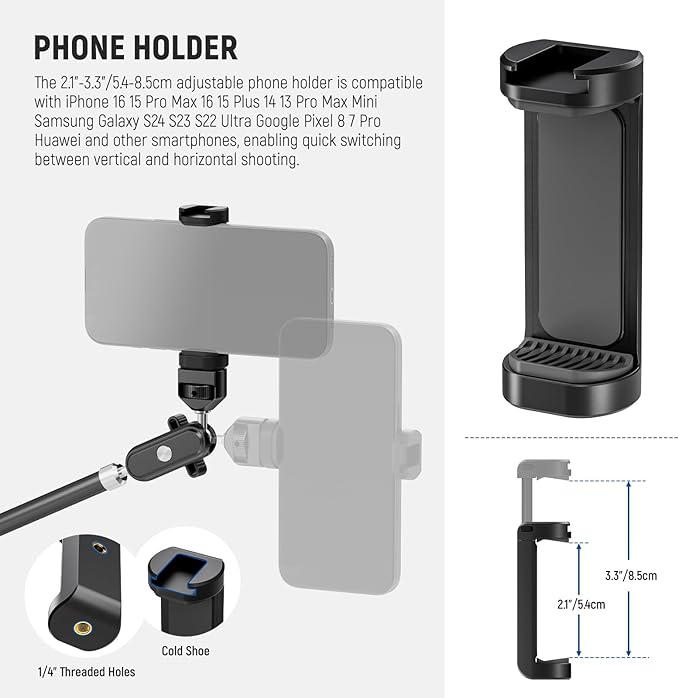 NEEWER 30" Articulating Magic Arm with Desk Super Clamp/Action Cam Mount/Phone Holder, Overhead Camera Mic Boom Stand, Compatible with GoPro iPhone DSLR Webcam Microphone Video Recording, UA056