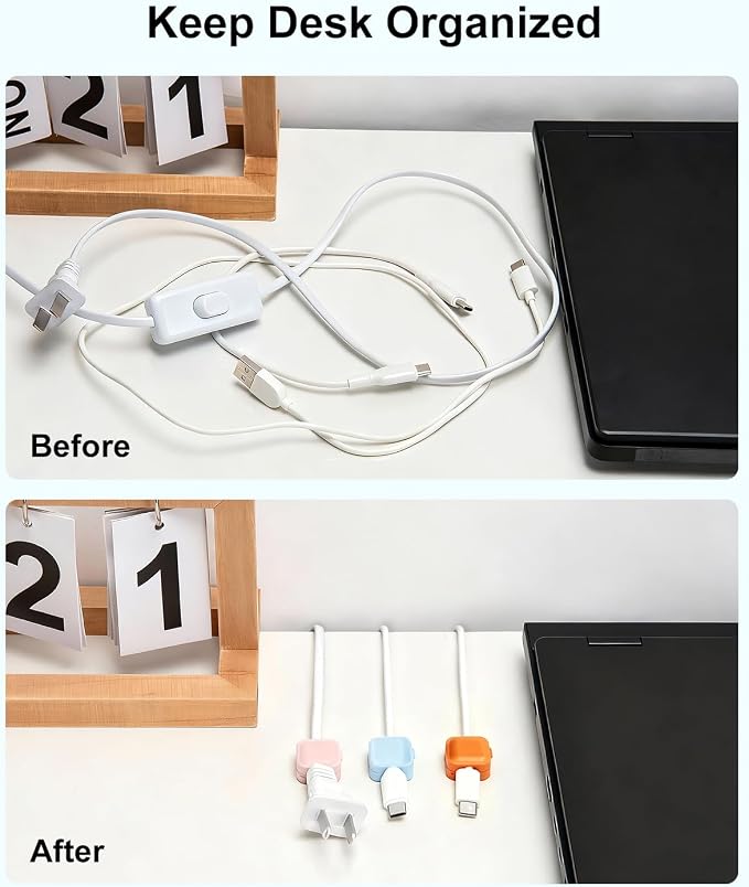 Art3d 8 Pack Magnetic Cable Clips, Multi-colors Cable Management Accessories, Cord Smooth Adjustable & Adhesive Backing Cord Organizer for Office Home Organization, Desk, Wall, Nightstand, Phone, Car