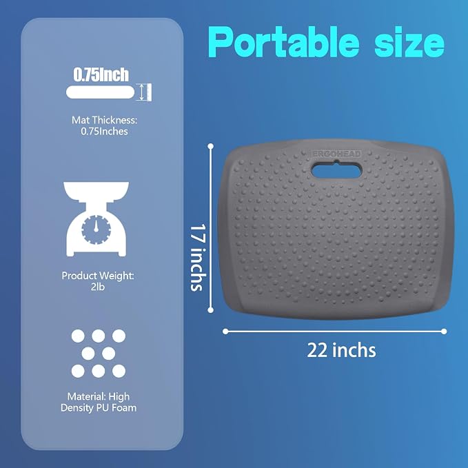 Anti Fatigue Kitchen Floor Mat Comfort Standing Mat, Portable Office Standing Desk Mat, Multi-Purpose Kitchen Rug, Built-in Handle with Massage Points Comfort Floor Mat(Black+Gray, 17" x 22")