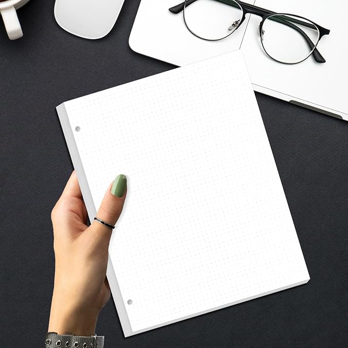 3-Hole Dotted Paper Refills, Letter Size 100Sheets / 200Pages Loose-Leaf Paper, 100gsm, White, 8.5'' x 11''