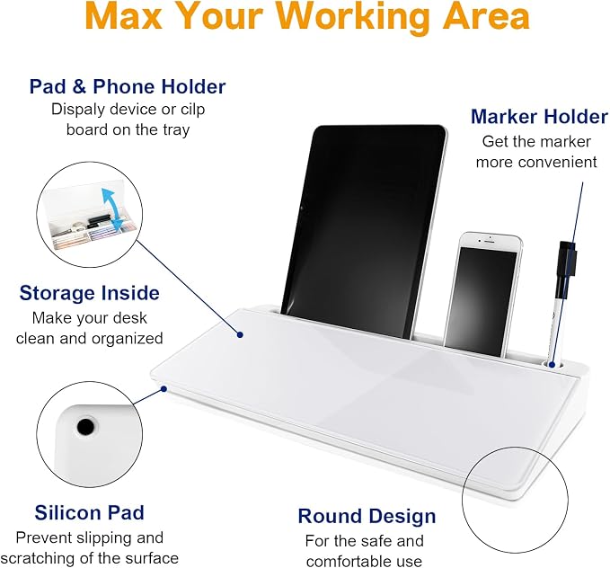 Small Glass Desktop Whiteboard Dry Erase Board, Desk Board Buddy Computer Keyboard Stand to-do List Memo Notepad White Organizers with 2 Markers, 1 Eraser for Office, Home, School Supplies