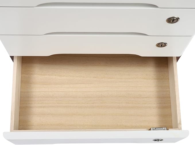 4-Tier Desktop Storage Box with Lockable Drawer, Wooden Desk Organizer for Office Supplies, Flat File Cabinet, Minimalist Design for Home & Office Use(Walnut+White)
