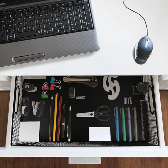2Pcs Desk Drawer Organizer, Stable Metal Mesh Desk Storage Tray, Versatile Storage Box Set for Office Home Supplies,13 x 9 inches